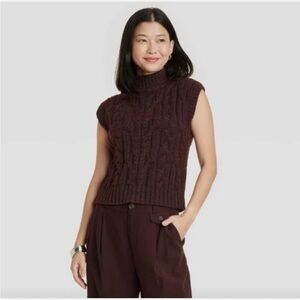 A New Day Brown Cable Knit Sleeveless Sweater